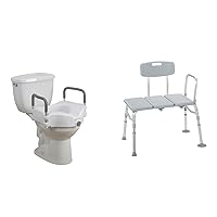 Drive Medical RTL12027RA 2-in-1 Raised Toilet Seat with Removable Padded Arms & 12011KD-1 Tub Transfer Bench for Bathtub, Height Adjustable Shower Bench