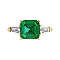 Clara Pucci 3.50ct Asscher cut 3 stone Solitaire Genuine Simulated Emerald Proposal Wedding Anniversary Bridal Ring 18K Yellow Gold