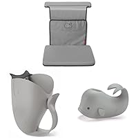 Skip Hop Baby Bath All-in-One Elbow Saver and Kneeler, Moby, Grey & Baby Bath Rinse Cup, Moby Tear-Free Waterfall Rinser, Grey & Bath Spout Cover, Universal Fit, Moby, Grey