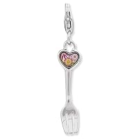 925 Sterling Silver Fancy Lobster Closure 3 d Flower Love Heart Fork With Lobster Clasp Charm Pendant Necklace Measures 45x7mm Wide Jewelry for Women