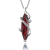 JIANGXIN Birthstone Gemstone 925 Sterling silver Pendant necklace for women Vine Marquise shape with 16-18inch Box chain and luxury jewelry box