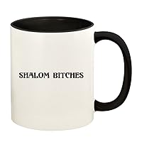 Shalom Bitches - 11oz Ceramic Colored Handle and Inside Coffee Mug Cup, Black