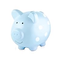 Pearhead Large Ceramic Piggy Bank, Ideal for Boys and Girls, Kids Money and Coin Bank, Perfect Baby Boy Nursery Décor, Great Gift and Newborn Keepsake, Blue Polka Dots