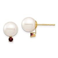 14k Gold 8 8.5mm White Round Freshwater Cultured Pearl Garnet Post Earrings Measures 11.06mm long Jewelry for Women