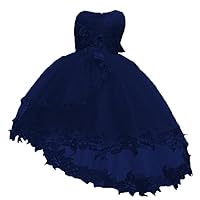 Princess Dresses Girls Sleeveless Tulle Prom Dress Lace Appliques Wedding Kids Prom Bow-Knot Ball Gowns Deep Blue
