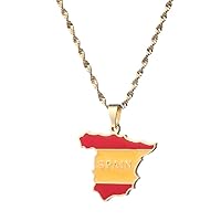 Spain Map Pendant Necklaces for Women Girls Silver Gold Color Spanish Jewelry Espagne