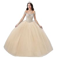 Women's Crystal Beaded Sweet 16 Dress for Quinceanera Dress Off Shoudler Ball Gown Prom Dress