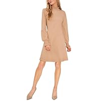 CeCe Women's Long Sleeve Smock Cuff Mock Neck Sweater Dress (Latte Heather, X-Large)