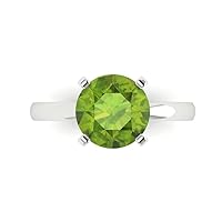 2.95ct Round Cut Solitaire Genuine Natural Pure Green Peridot 4-Prong Classic Statement Ring Gift In 14k White Gold for Women
