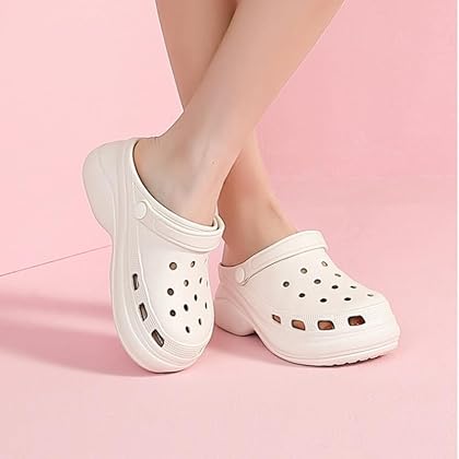 Classic Clogs for Women, Lined Clogs Slip On Warm House Slippers, Casual Platform Clogs Comfort Sandals with Detachable Furry Lining for Indoor Outdoor Garden White