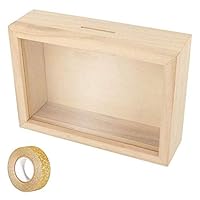 Wooden moneybox to Customize 12 x 17 cm + Golden Glitter Tape 5 m