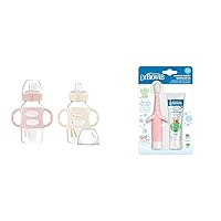 Dr. Brown's Milestones Wide-Neck Sippy Bottle with 100% Silicone Handles, Easy-Grip Bottle & Infant-to-Toddler Training Toothbrush Set, Pink Elephant