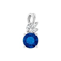 Sterling Silver Sapphire & 1/10 Ct Diamond Floral-Inspired Pendant
