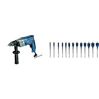 Bosch Professional GBM 13-HRE Drill (Additional Handle, Keyed Drill Chuck 1.5-13 mm, in Box) + 13 x Expert SelfCut Speed Flat Milling Drill Bit Set (for Softwood, Coarse Chipboard, Diameter 10-32 mm,