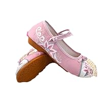 Summer Women Loafers Retro Floral Embroidered Dress Shoes Ladies Round Toe Button Sandal Pumps Party Dancing Shoe Pink 4.5