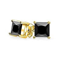Pricess cut Black Onyx 925 Sterling Silver Stud Earring 18K Gold Plated Square Solitaire Gemstone Jewelry