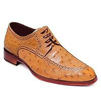 Handmade Men's Oxford Shoes in Tan Ostrich Leather
