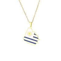 Map Pendant Necklace - Nation Map Necklace National Flag Charm Jewelry, Map of Uruguay Necklace for Men/Women, Travel Map Jewelry