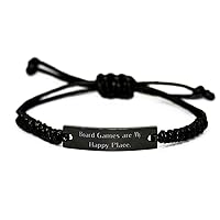 Cute Board Games Black Rope Bracelet, Board Games are My Happy Place, Gifts for Friends, Present from, Engraved Bracelet for Board Games