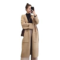 Khaki Long Knitted Cardigan Woman Pocket Fall Long Sleeve Korean Wool Sweater Cardigans Gray Knit Coat