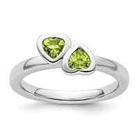 RKGEMSS 925 Sterling Silver Peridot Double Heart Stackable Ring, Propose Ring, Fancy Ring, Gemstone Ring, 925 Sterling Silver Ring, Valentine's Day Gift, Girls Ring, Gift For Her