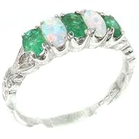 925 Sterling Silver Real Genuine Emerald and Opal Womens Eternity Ring