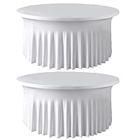 2 Pack White 6ft 72inch Round Spandex Tablecloth Stretch Fitted Table Cover with Skirt for Wedding Party Decoration