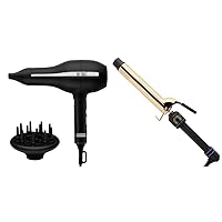 Hot Tools Pro Artist Black Gold 2000-Watt Ionic Hair Dryer | Ultra Powerful Airflow & Pro Artist 24K Gold Extra Long Curling Iron/Wand | Long Lasting Defined Curls, (1-1/4 in)