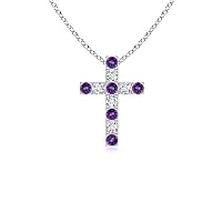 Amethyst Round 4.00Mm Gemstone Cross Necklace 925 Sterling Silver Birthstone Religious Pendant Jewelry For Women