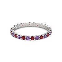 Ruby With Amethyst Round 2.50 MM Eternity 925 Sterling Silver Women Band Ring Jewelry