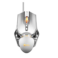 RGB Wired Gaming Mouse - 6400 DPI Optical Ergonomic Gamer Mouse with Silent 7 Keys, 4-Color Breathing Lights, High Precision, USB Braided Rope, Comfort Grip for PC/Laptop (Noble Silver)