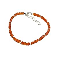 Natural Carnelian 3.5mm Rondelle Shape Faceted Cut Gemstone Beads 7 Inch Adjustable Silver Plated Clasp Bracelet For Men, Women. Natural Gemstone Stacking Bracelet. | Lcbr_01927