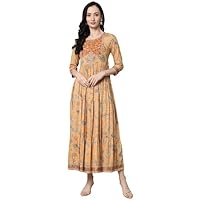 Mustard Color Rayon Tiered Partywear Long Dress Indian Women's Gown