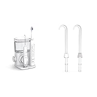 Waterpik Complete Care 9.0 Sonic Electric Toothbrush, White, 11 Piece Set & DT-100E Implant Denture Replacement Tips Water Flosser Tip Replacement, Clear, 2 Count