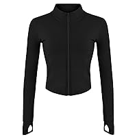 Gacaky Women's Athletic Jacket Lightweight Full Zip Up Yoga Jacket Cropped Workout Slim Fit Tops with Thumb Holes