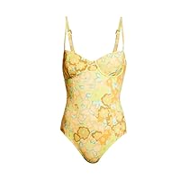 Tory Burch Women's Underwire One Piece Swimsuit Yellow Blossom Floral