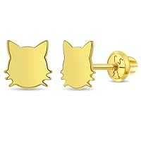 14k Yellow Gold Polished Kitty Cat Screw Back Earrings For Toddlers & Little Girls - Sweet Animal Girl Earrings For Young Girls Special Day - Adorable Young Girl Earrings For Birthday