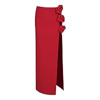 Maya Floral Applique Midi Skirt - Red XS