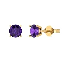 Clara Pucci 1.50 ct Round Cut VVS1 Conflict Free Solitaire Natural Purple Amethyst Designer Stud Earrings Solid 14k Yellow Gold Push Back