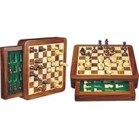 PSQURMART Wooden Flat Travel Chess Board Game & Magnetic Set of Pieces with Storage in a Drawer Chess Board Great Gift size-12×12 inches (Brown)