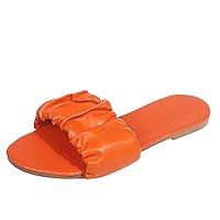 flip flop,Women Flat Slippers Slip On PU Leather Beach Shoes Woman Summer Casual Pleated Footwear