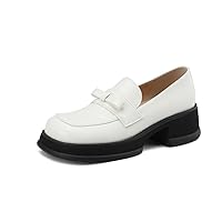 TinaCus Handmade Women's Genuine Leather Bow Slip On Round Toe Platforn Loafers Shoes