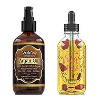 VoilaVe Pure Organic Moroccan Argan Oil for Skin, Nails, Hair, Face Moisturizer & Anti Aging Rose Essential Aromatherapy Massage Oil