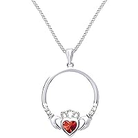 Created Heart Orange Sapphire Diamond Claddagh Heart Pendant Necklace for Women's & Girl's 925 Sterling Silver 14K Gold Finish