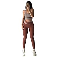 Women's High Waisted Tummy Control Yoga Pants+Bra 2-Piece Set
