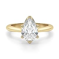 10K Solid Yellow Gold Handmade Engagement Ring 1.00 CT Pear Cut Moissanite Diamond Solitaire Wedding/Bridal Ring for Her/Woman Lovely Ring