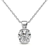 2.00 Carat Moissanite Diamond Pendant And Necklace With Chain For Women, Round Cut Moissanite Valentine Present For Her in Solid 18K Yellow Gold and 925 Sterling Silver
