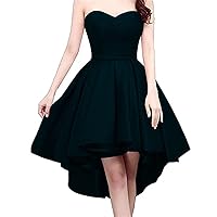 Women's Sweetheart High Low Satin Prom Dress Backless Lace Up Homecoming Dresses Navy
