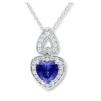 1.50 CT Heart Cut Created Blue Sapphire & Diamond Halo Pendant Necklace 14K White Gold Finish