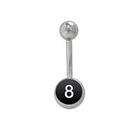 BodyJewelryOnline Belly Button Ring, Logo: 8 Ball, Thickness: 14 Gauge, Length: 10mm- ⅜” Inch, Bead Size: 5mm, 316L High-Grade Surgical Steel, Durable, Lightweight, Hypoallergenic, Nickel-Free